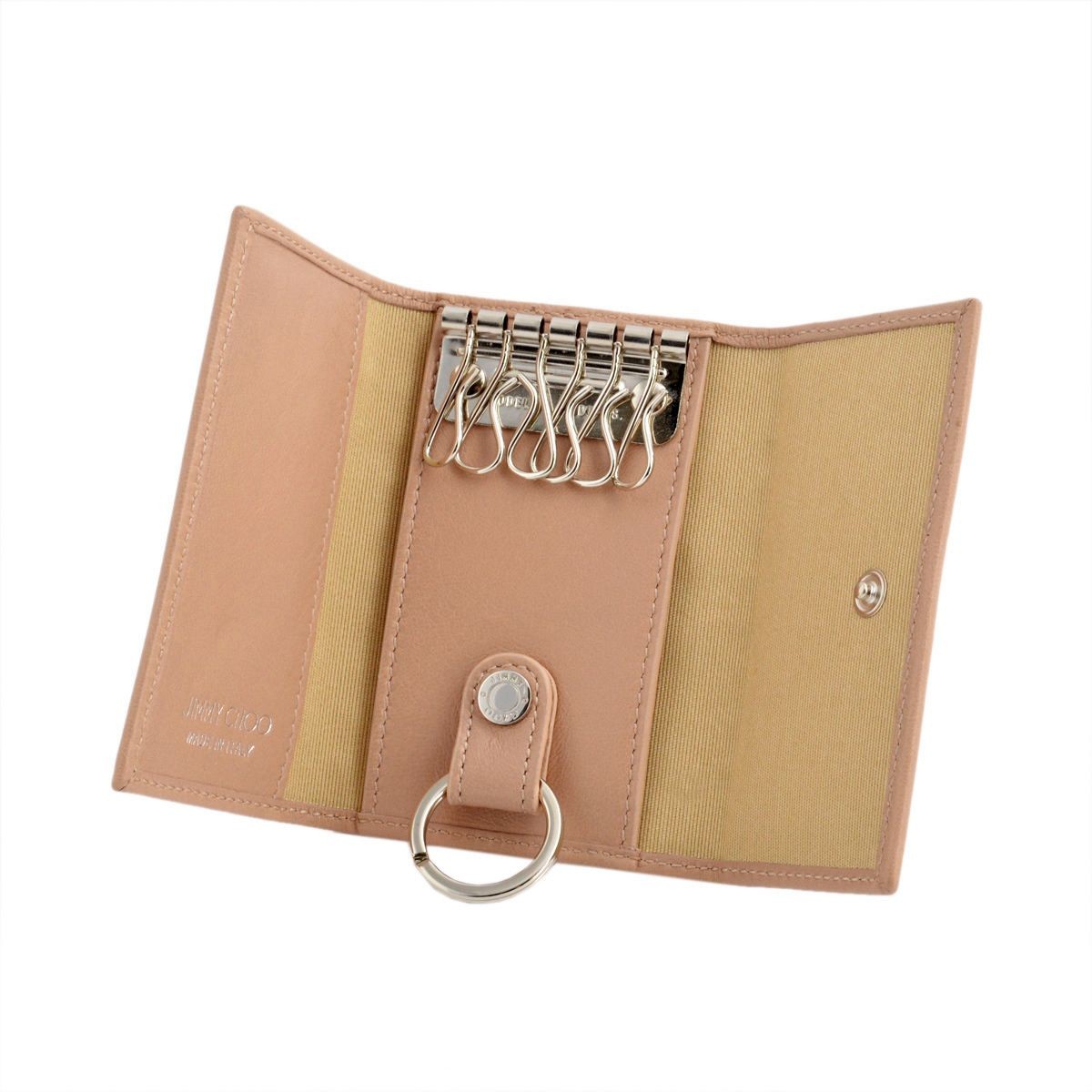 ジミーチュウ JIMMY CHOO NEPTUNE/LTR 0C3063 BALLET PINK/SILVER GUNMETAL METALLIC MIX スタースタッズ 6連キーケース