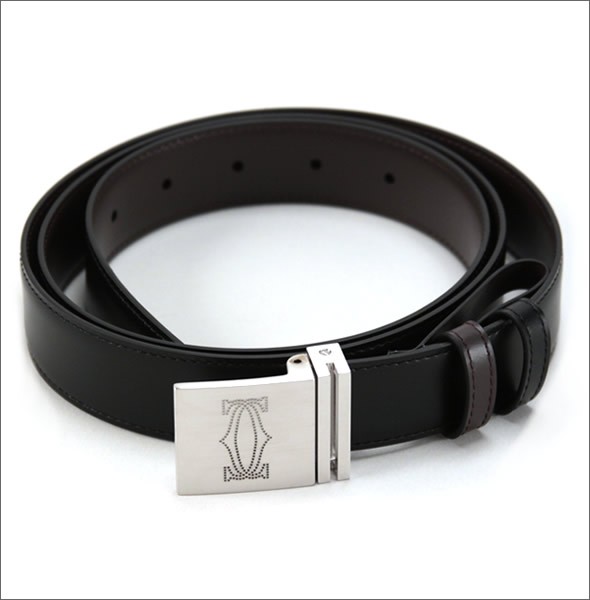 カルティエ L5000516  2Cロゴ刻印入り リバーシブル メンズ レザー ベルト サイズ調整カット可能