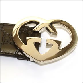 グッチ グッチシマ ハートシェープインターロッキングGバックル レディースベルト メタリックオリーブグリーン 245856 AHB1G 2402