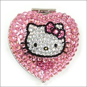 hello kitty（ハローキティ） キラキラ(ラインストーン）キティラー必須アイテム　ハート型でキラキラのキティがポイント☆キュートなキラキラクリスタルコンパクトデコミラーKTCMR002