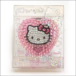 hello kitty（ハローキティ） キラキラ(ラインストーン）キティラー必須アイテム　ハート型でキラキラのキティがポイント☆キュートなキラキラクリスタルコンパクトデコミラーKTCMR002