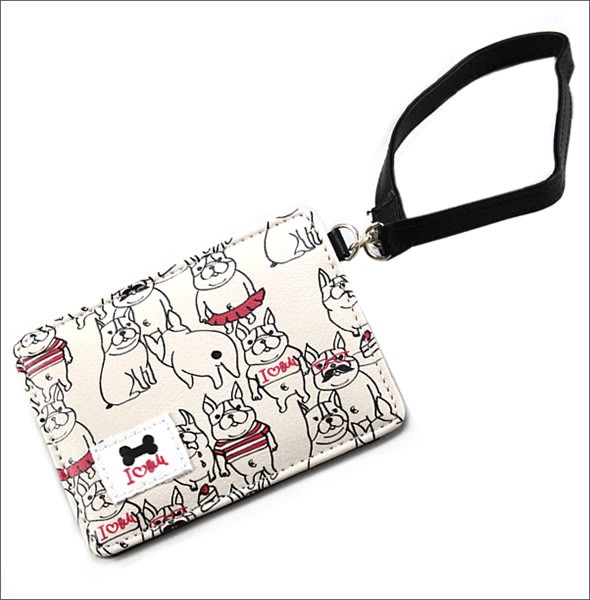 アネロ ゆるカワイイ～フレンチブルドッグ☆ぶる太くんシリーズ☆ ZU-D0024-IV 手書き風フレブルプリント パスケース 定期入れ アイボリー