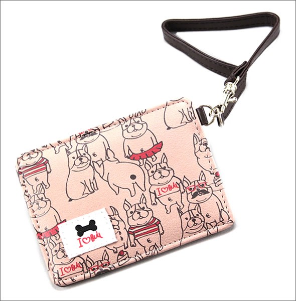 アネロ ゆるカワイイ～フレンチブルドッグ☆ぶる太くんシリーズ☆ ZU-D0024-PBE 手書き風フレブルプリント パスケース 定期入れ ピンクベージュ