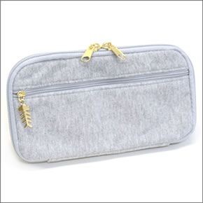 アネロ CAT・DOT☆ねこどっとシリーズ☆ ZP-D0432-GY 魚の骨チャーム付♪もこもこサガラ刺繍＆ロゴプリント ペンケース マルチポーチ