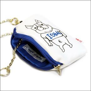 アネロ ゆるカワイイ～フレンチブルドッグ☆ぶる太くんシリーズ☆ ZU-D0026-BL キーリング＆パスケース付 ポーチ 紐が伸び～るリール式で自動改札にも便利♪