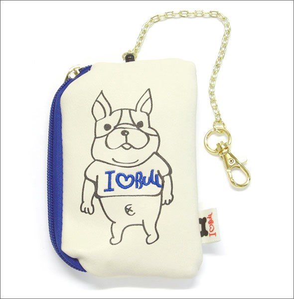 アネロ ゆるカワイイ～フレンチブルドッグ☆ぶる太くんシリーズ☆ ZU-D0026-BL キーリング＆パスケース付 ポーチ 紐が伸び～るリール式で自動改札にも便利♪