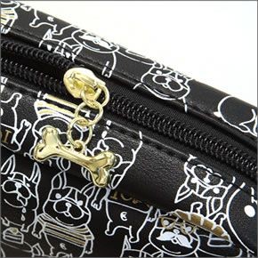 アネロ ゆるカワイイ～フレンチブルドッグ☆ぶる太くんシリーズ☆ ZU-D0231-BK 手書き風フレブルプリント 骨型チャーム付 コスメポーチ