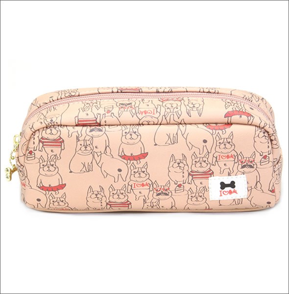 アネロ ゆるカワイイ～フレンチブルドッグ☆ぶる太くんシリーズ☆ ZU-D0231-PBE 手書き風フレブルプリント 骨型チャーム付 コスメポーチ