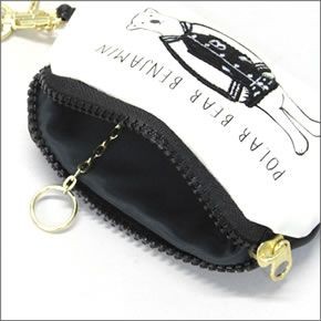 アネロ ZH-L0283-BK POLAR BEAR BENJAMIN オシャレなシロクマ ベンジャミン キーリング＆パスケース付 ポーチ 紐が伸び～るリール式で自動改札にも便利♪
