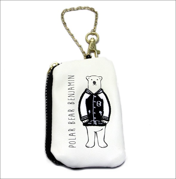アネロ ZH-L0283-BK POLAR BEAR BENJAMIN オシャレなシロクマ ベンジャミン キーリング＆パスケース付 ポーチ 紐が伸び～るリール式で自動改札にも便利♪