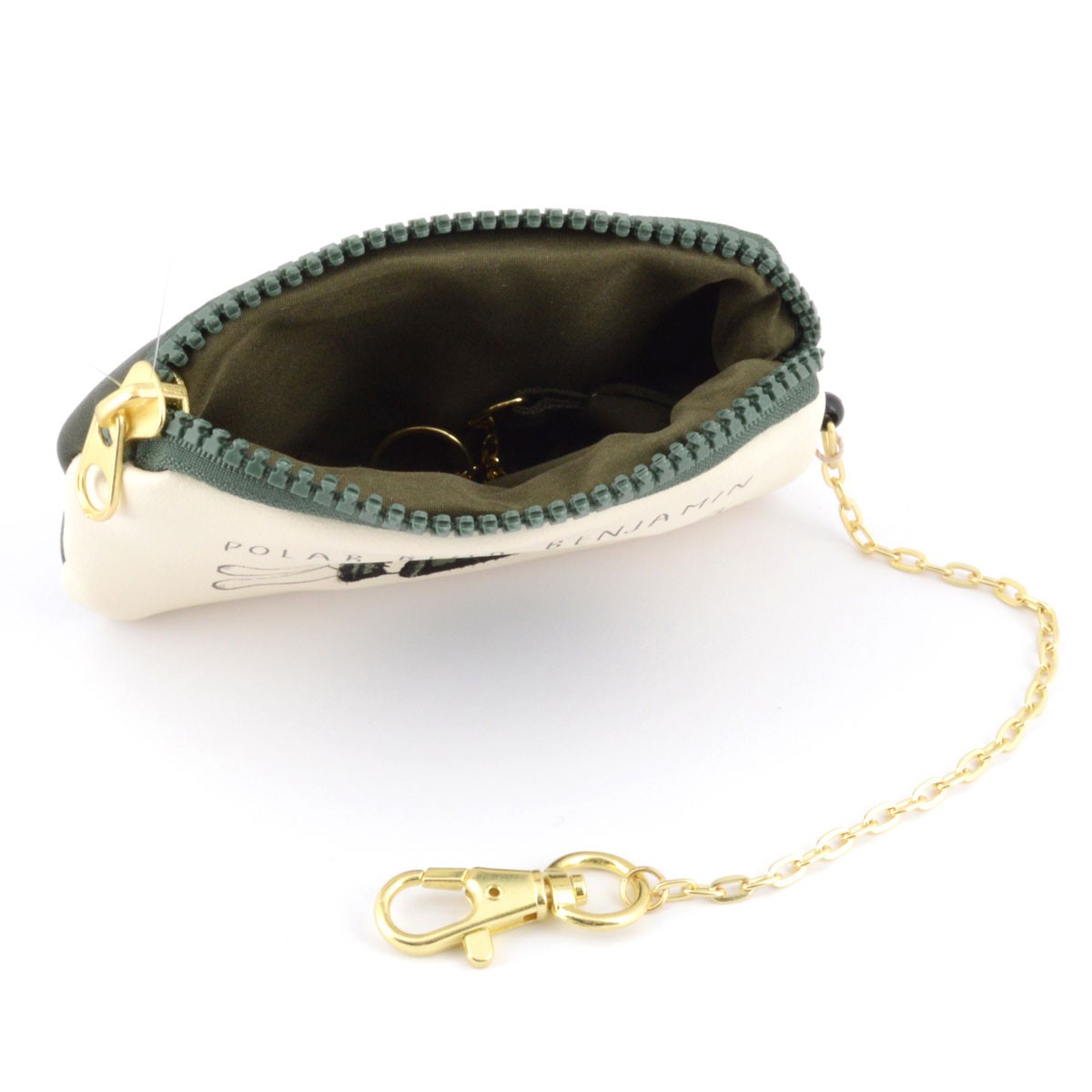 アネロ anello  ZH-L0283-KH POLAR BEAR BENJAMIN オシャレなシロクマ ベンジャミン キーリング＆パスケース付 ポーチ 紐が伸び～るリール式で自動改札にも便利♪