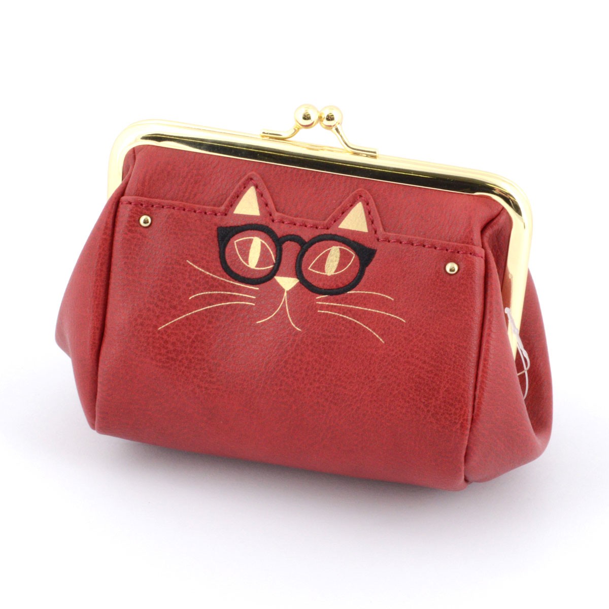 アネロ anello  ZU-M0203-RE おすましメガネ猫 ジョセフィーヌ がま口 コスメポーチ 小物入れ