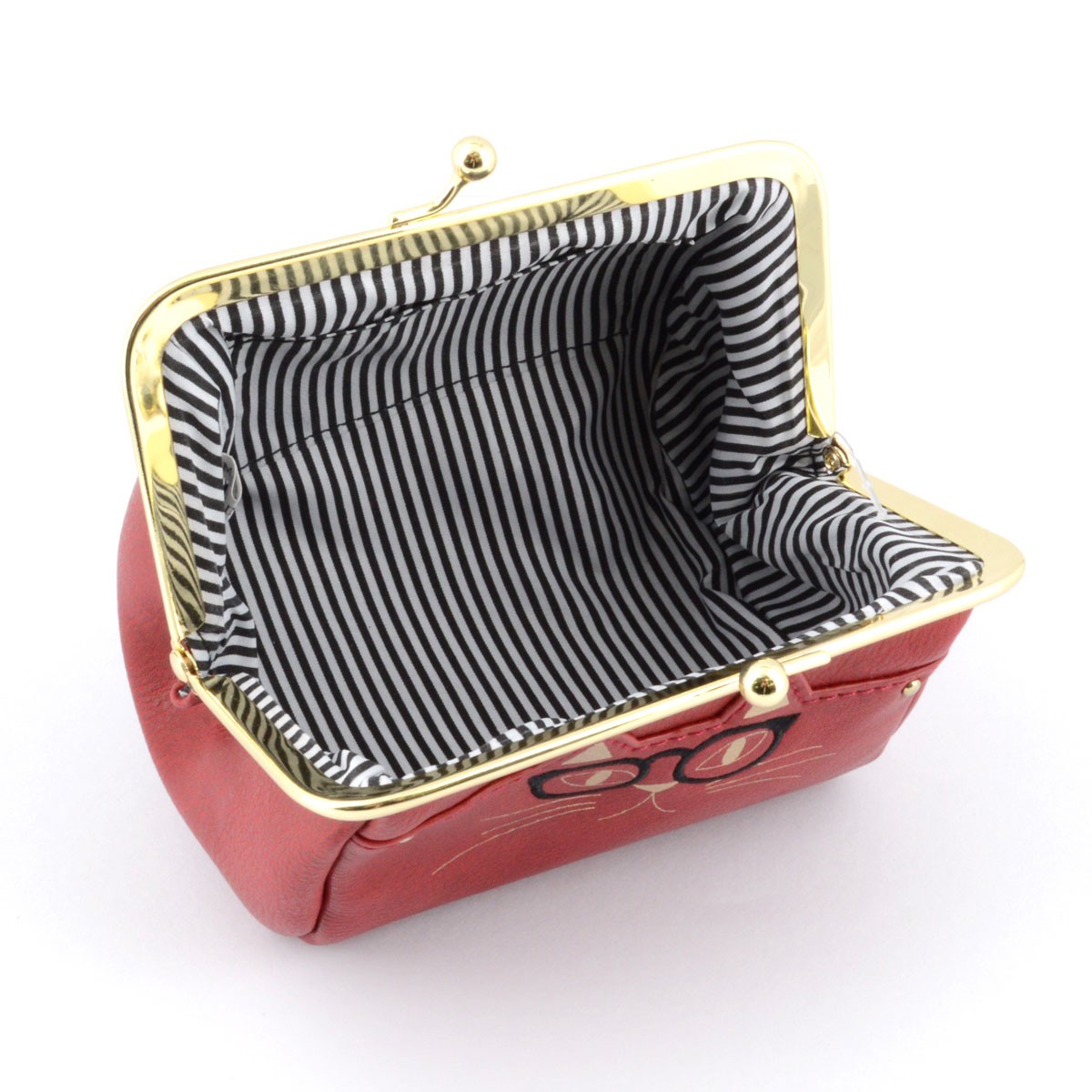 アネロ anello  ZU-M0203-RE おすましメガネ猫 ジョセフィーヌ がま口 コスメポーチ 小物入れ