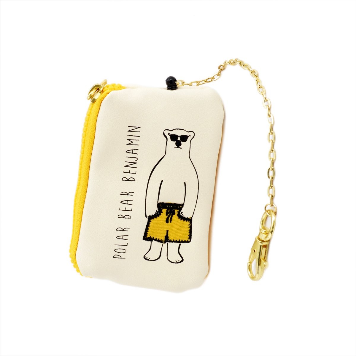 アネロ anello  ZH-L0283-YE POLAR BEAR BENJAMIN オシャレなシロクマ ベンジャミン キーリング＆パスケース付 ポーチ 紐が伸び～るリール式で自動改札にも便利♪