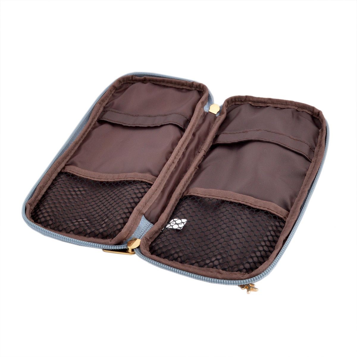 アネロ anello  ZP-D0432-SAX CAT・DOT☆ねこどっとシリーズ☆ 魚の骨チャーム付♪もこもこサガラ刺繍＆ロゴプリント ペンケース マルチポーチ