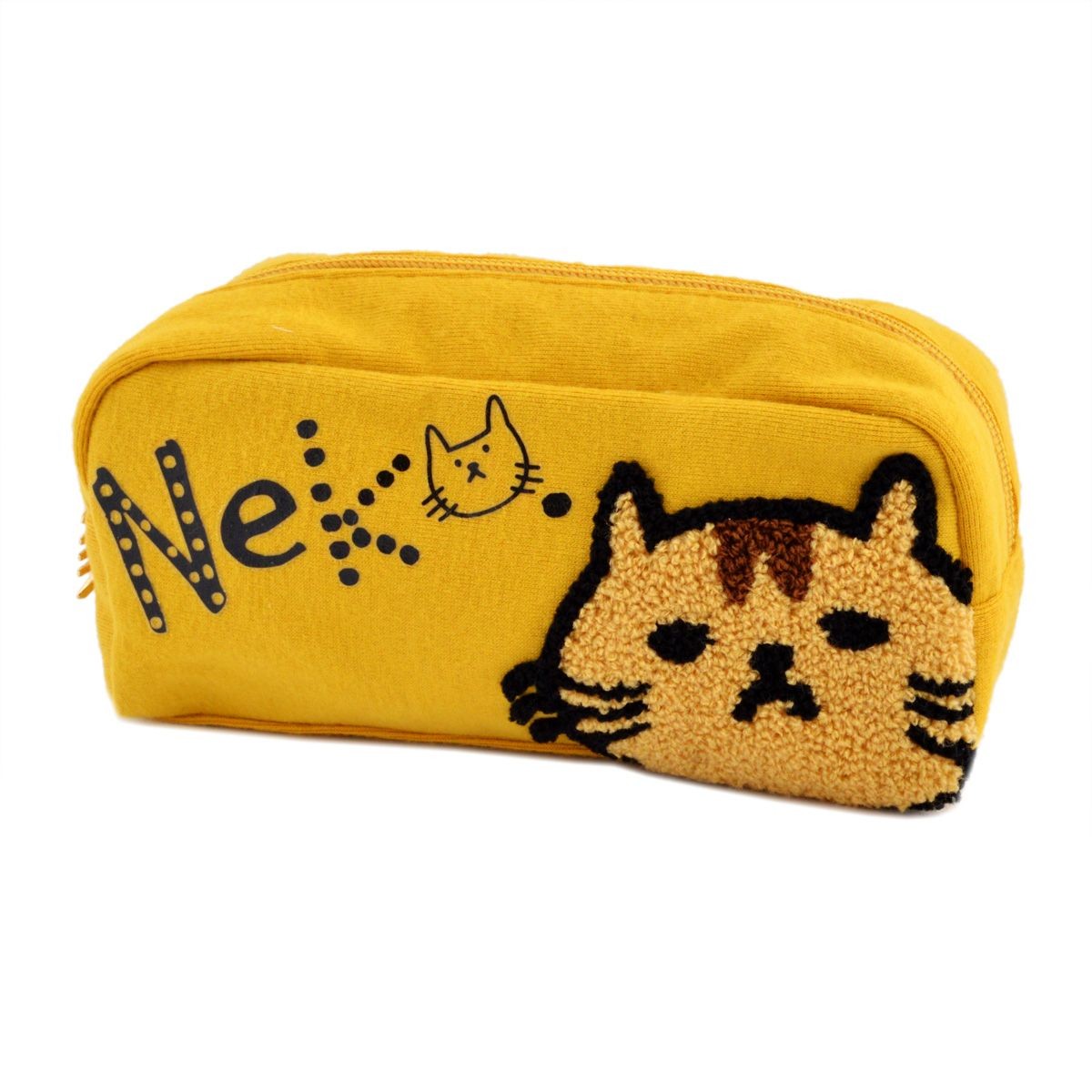 アネロ anello  ZP-0439-MUS CAT・DOT☆ねこどっとシリーズ☆ 魚の骨チャーム付♪もこもこサガラ刺繍＆ロゴプリント コスメポーチ