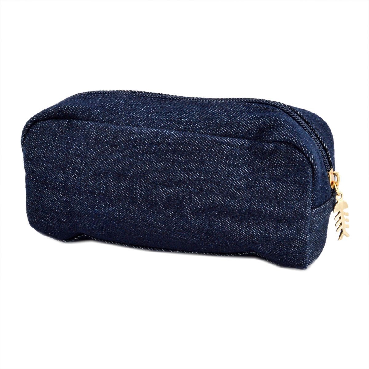 アネロ anello  ZP-0439-NV CAT・DOT☆ねこどっとシリーズ☆ 魚の骨チャーム付♪もこもこサガラ刺繍＆ロゴプリント コスメポーチ