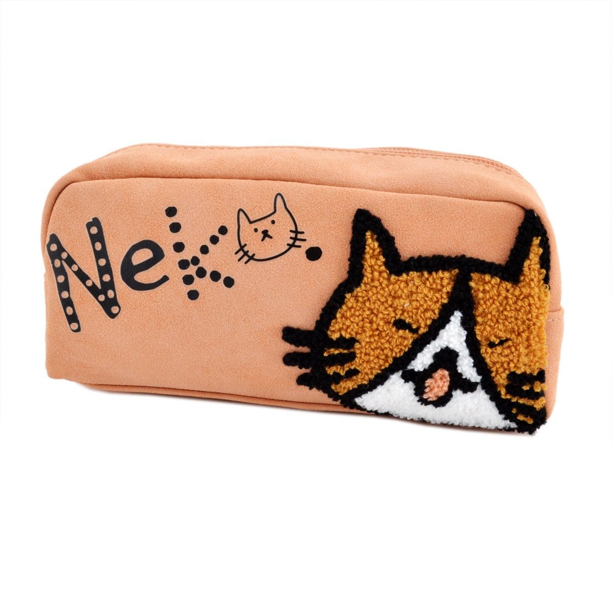 アネロ anello  ZP-0439-PBE CAT・DOT☆ねこどっとシリーズ☆ 魚の骨チャーム付♪もこもこサガラ刺繍＆ロゴプリント コスメポーチ