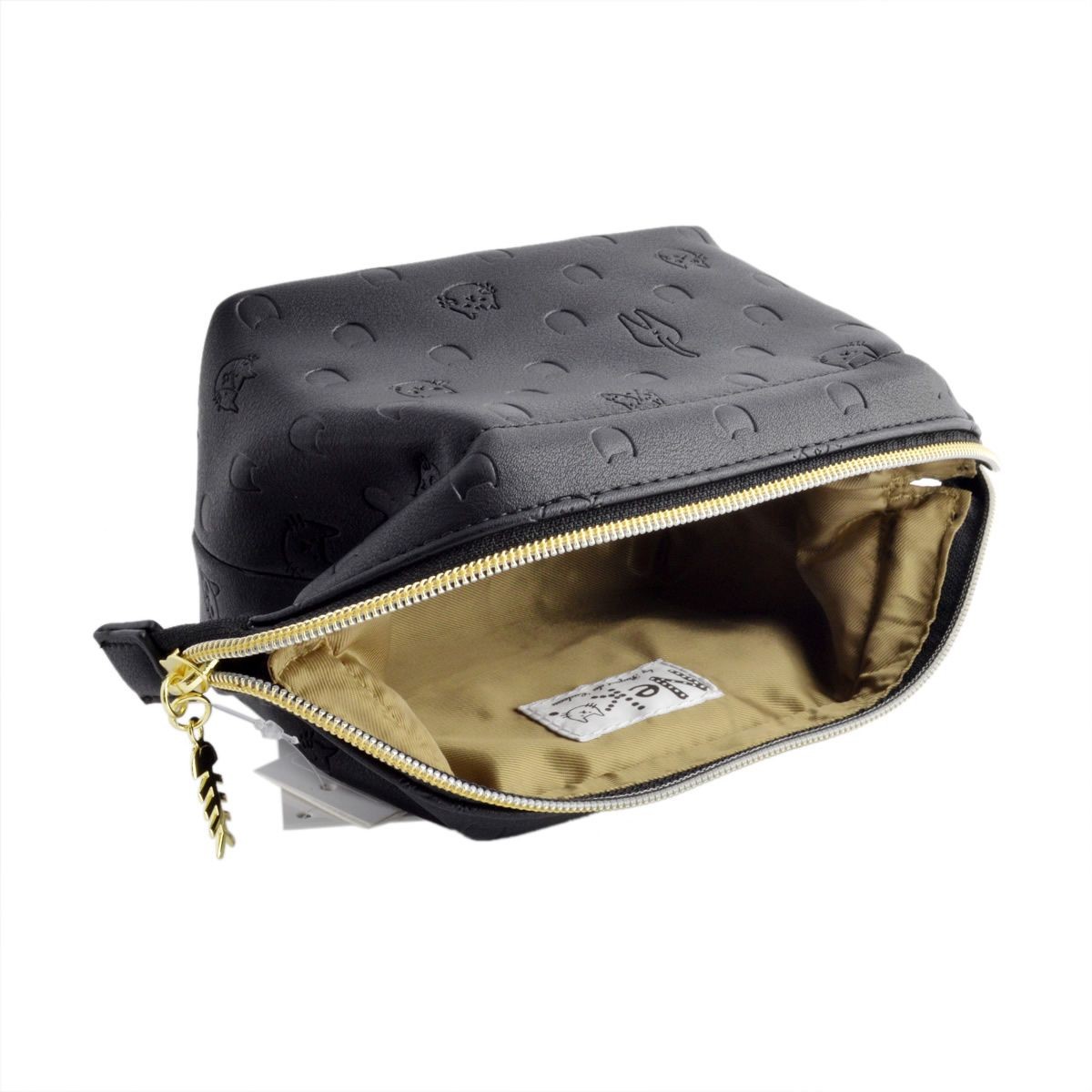 アネロ anello  ZU-D0672-BK 魚の骨チャーム付♪ ねこどっと型押し ワイヤーポーチ がばっと開くので中身が見やすい◎ CAT・DOT☆猫シリーズ☆