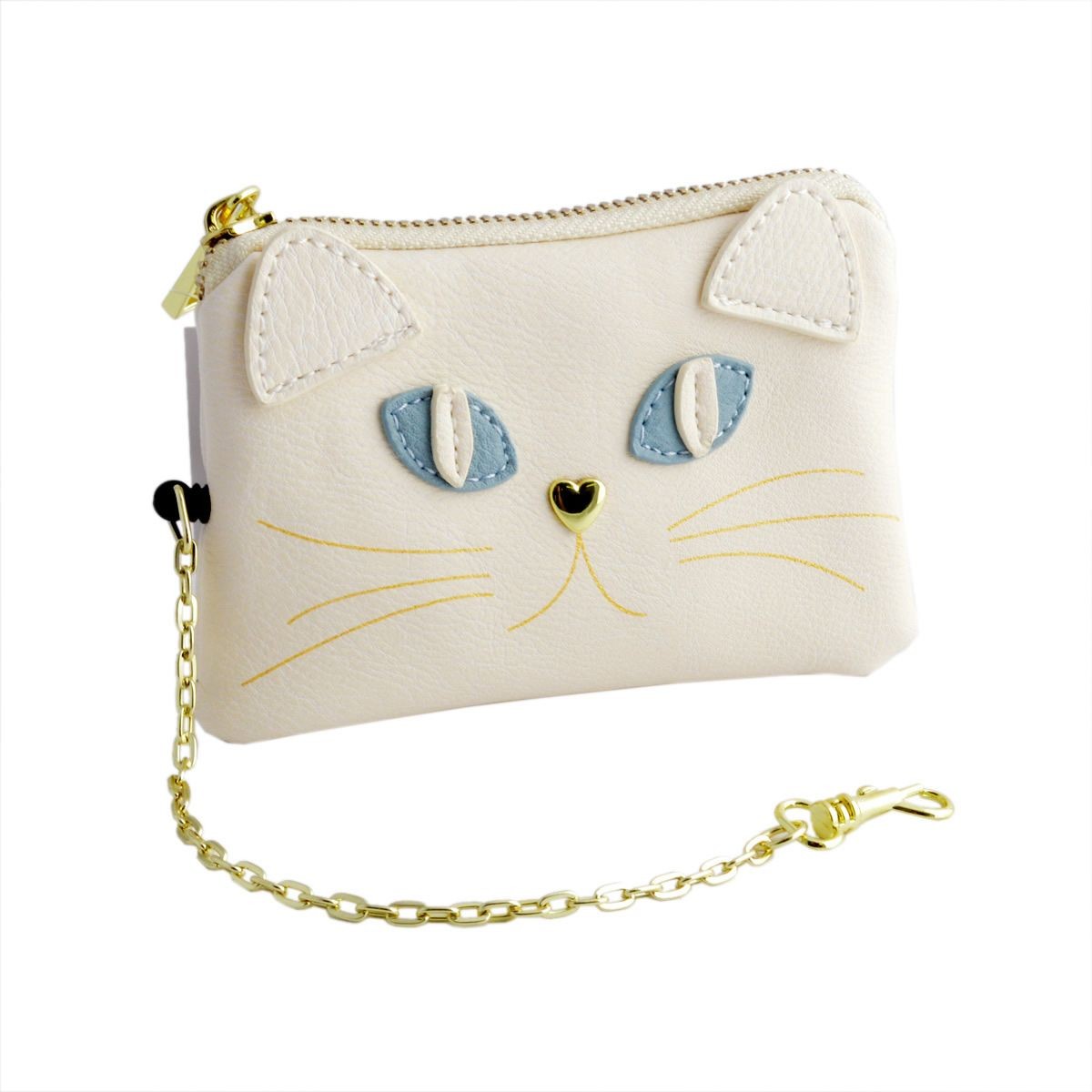 アネロ anello  ZU-M0423-WH 猫フェイス  リールパスポーチ 定期入れ 紐が伸び～るリール式で自動改札にも便利♪  ☆ジョセフィーヌ シリーズ☆