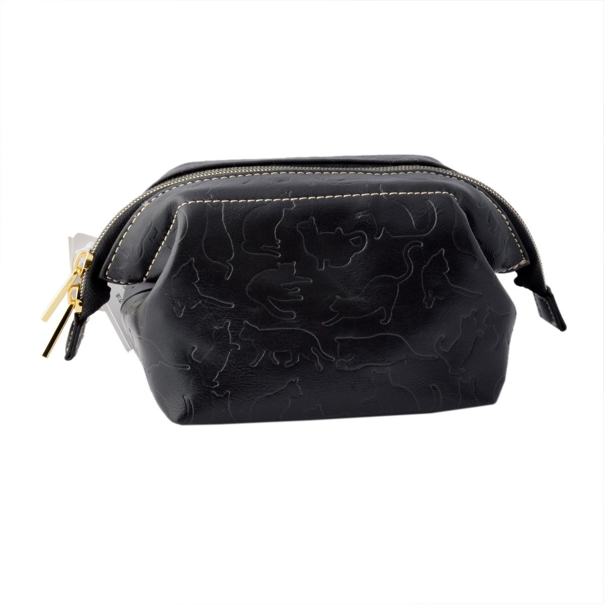 アネロ anello  ZU-D0702-BK ネコシルエット型押し ワイヤーポーチ 小物入れ がばっと開くので中身が見やすい◎