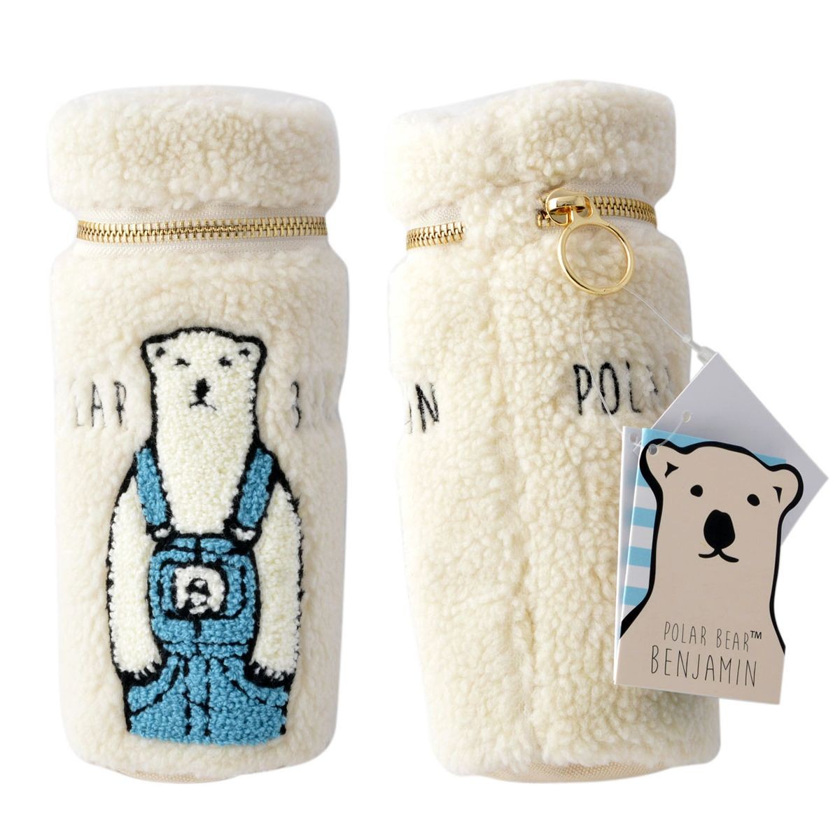 アネロ anello  ZP-C1194-LBL オシャレなシロクマ ベンジャミン もこもこボア素材 サガラ刺繍 スタンド ペンポーチ