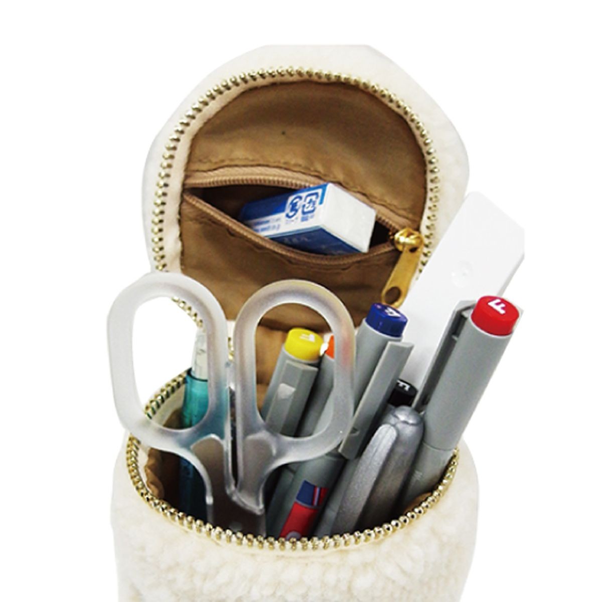 アネロ anello  ZP-C1194-LBL オシャレなシロクマ ベンジャミン もこもこボア素材 サガラ刺繍 スタンド ペンポーチ