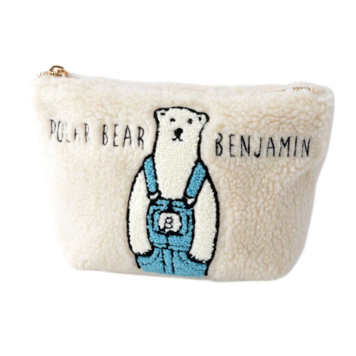 アネロ anello  ZP-C1193-LBL オシャレなシロクマ ベンジャミン もこもこボア素材 サガラ刺繍 舟形ポーチ 小物入れ