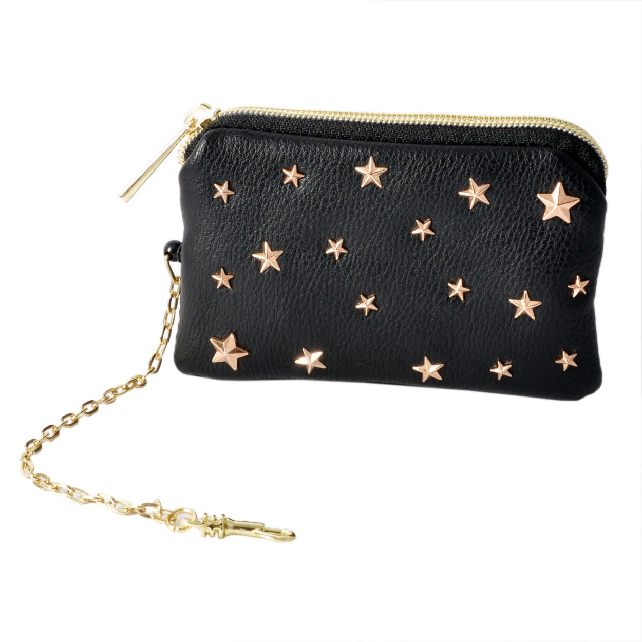 アネロ anello  (パケカドー Paquet du Cadeau) ZU-D0775-BK 星型 スタースタッズ キーリング＆パスケース付 ポーチ 紐が伸び～るリール式で自動改札にも便利♪