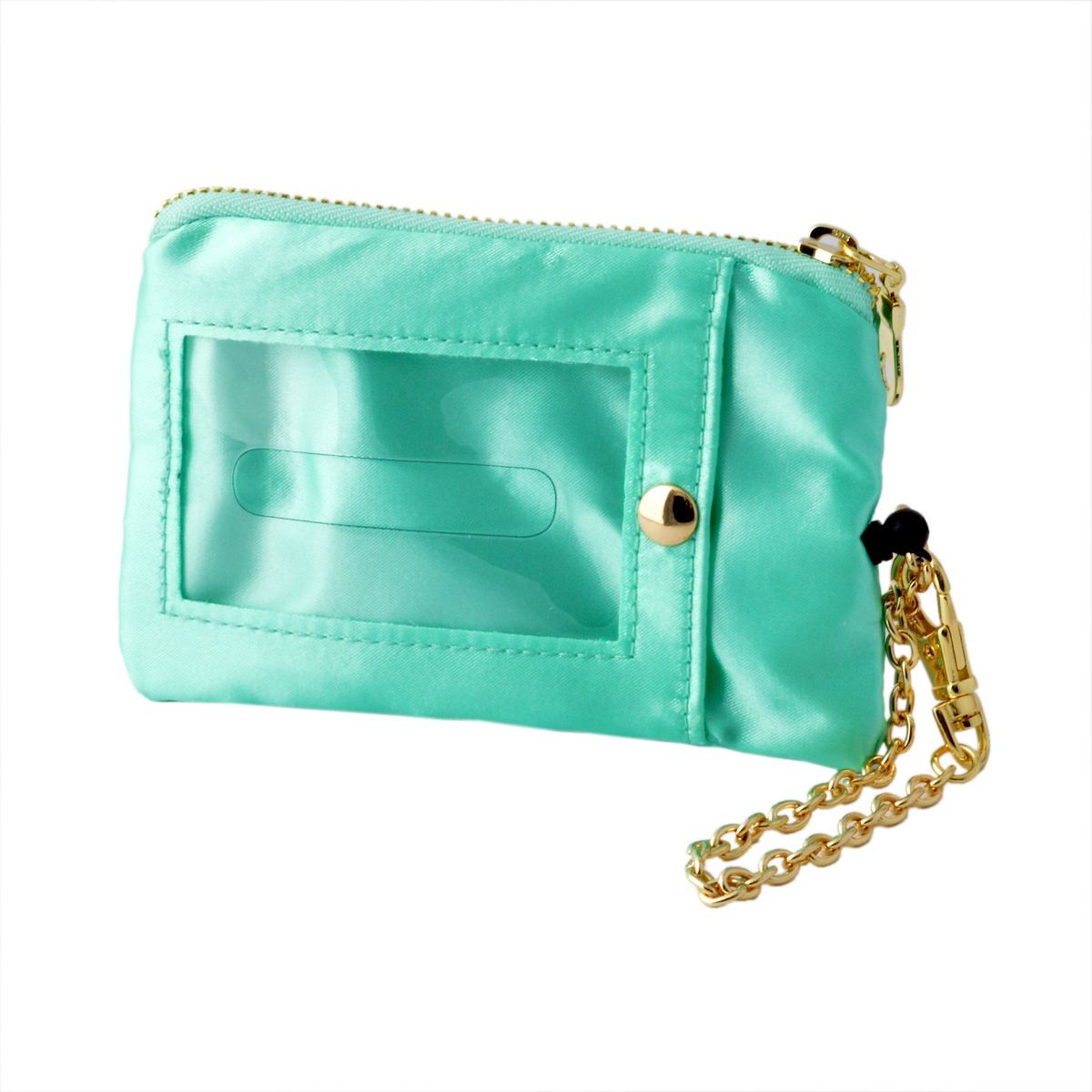 レガートラルゴ Legato Largo  LP-B1773-MNT サテン×アメショー 猫フェイス刺繍 キーリング＆パスケース付 ポーチ 紐が伸び～るリール式で自動改札にも便利♪