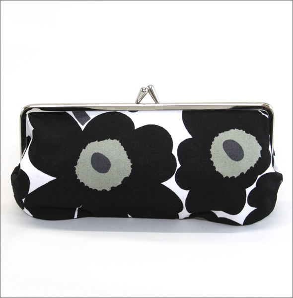 マリメッコ SILMALASI KUKKARO MINI UNIKKO ミニウニッコ柄 がま口 コットンパース ポーチ メガネケース 小物入れ 027003 030 white/black/olive