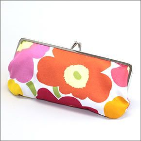 マリメッコ SILMALASI KUKKARO MINI UNIKKO ミニウニッコ柄 がま口 コットンパース ポーチ メガネケース 小物入れ 027003 201 white/orange/pink