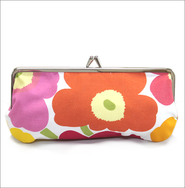 マリメッコ SILMALASI KUKKARO MINI UNIKKO ミニウニッコ柄 がま口 コットンパース ポーチ メガネケース 小物入れ 027003 201 white/orange/pink