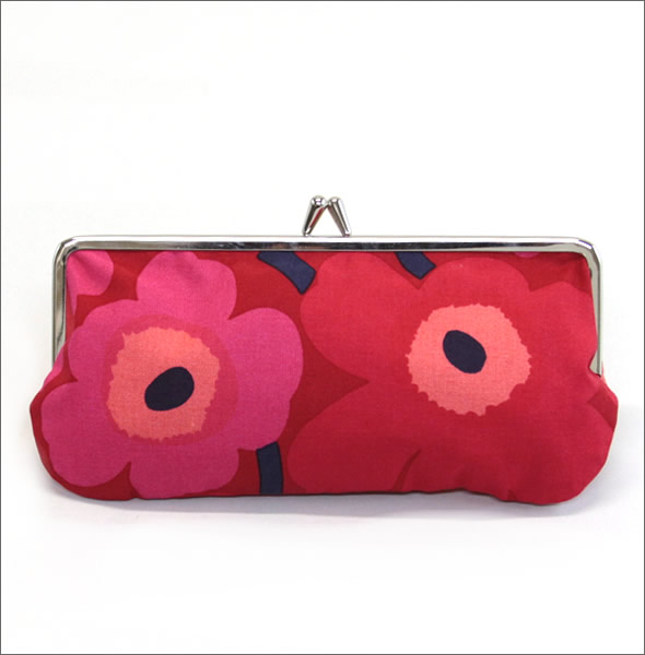マリメッコ SILMALASI KUKKARO MINI UNIKKO ミニウニッコ柄 がま口 コットンパース ポーチ メガネケース 小物入れ 027003 301 red/dark red