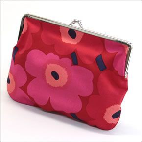 マリメッコ PUOLIKAS KUKKARO MINI UNIKKO ウニッコ柄 がま口 コットンパース マルチポーチ 小物入れ 037773 301 red/dark red