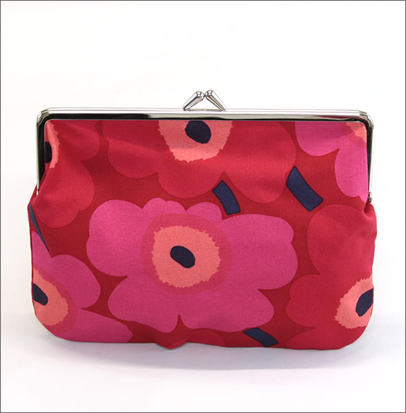 マリメッコ PUOLIKAS KUKKARO MINI UNIKKO ウニッコ柄 がま口 コットンパース マルチポーチ 小物入れ 037773 301 red/dark red