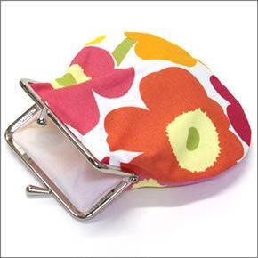 マリメッコ PIENI KUKKARO MINI UNIKKO ミニウニッコ柄 がま口 コットンパース ミニ・ポーチ 小物入れ 020310 201 white/orange/pink