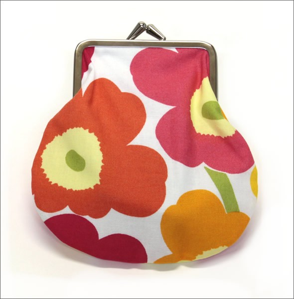 マリメッコ PIENI KUKKARO MINI UNIKKO ミニウニッコ柄 がま口 コットンパース ミニ・ポーチ 小物入れ 020310 201 white/orange/pink