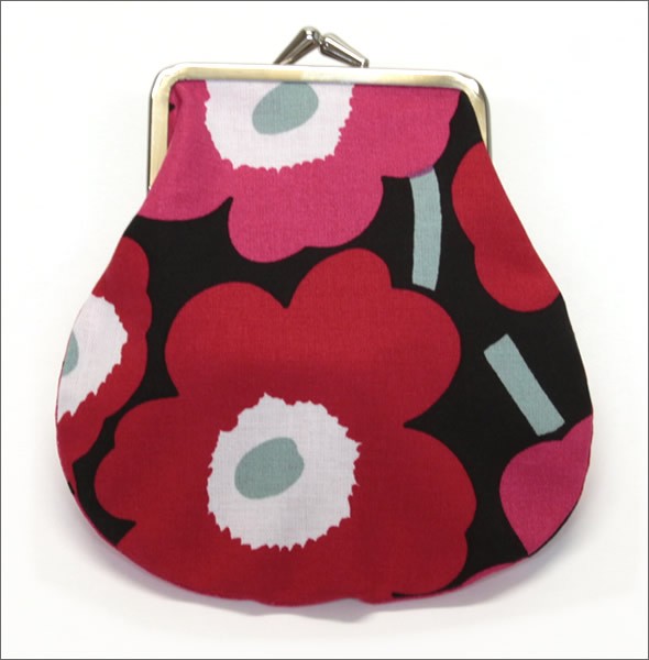 マリメッコ PIENI KUKKARO MINI UNIKKO ミニウニッコ柄 がま口 コットンパース ミニ・ポーチ 小物入れ 020310 934 black/pink/red