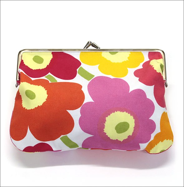 マリメッコ PUOLIKAS KUKKARO MINI UNIKKO ミニウニッコ柄 がま口 コットンパース マルチポーチ 小物入れ 037773 201 white/orange/pink