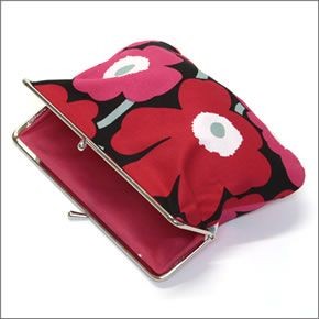 マリメッコ PUOLIKAS KUKKARO MINI UNIKKO ミニウニッコ柄 がま口 コットンパース マルチポーチ 小物入れ 037773 934 black/pink/red