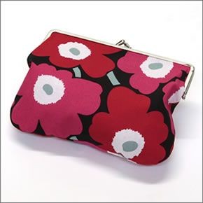 マリメッコ PUOLIKAS KUKKARO MINI UNIKKO ミニウニッコ柄 がま口 コットンパース マルチポーチ 小物入れ 037773 934 black/pink/red