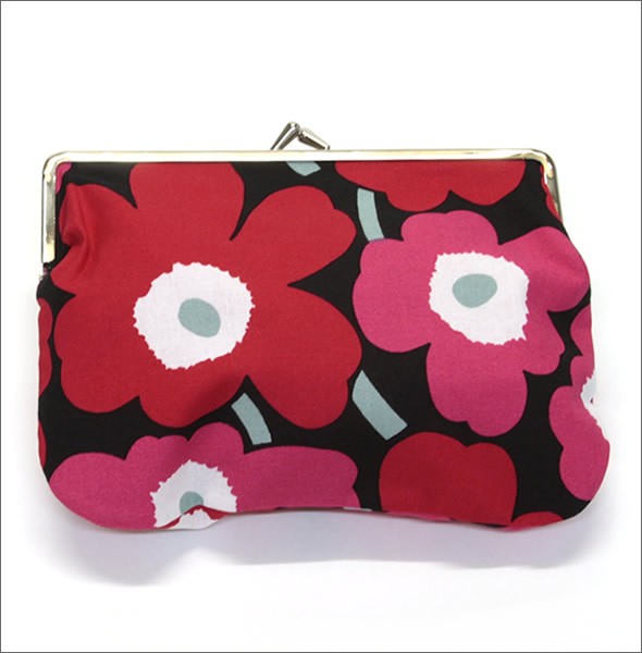 マリメッコ PUOLIKAS KUKKARO MINI UNIKKO ミニウニッコ柄 がま口 コットンパース マルチポーチ 小物入れ 037773 934 black/pink/red