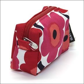 マリメッコ MINI-UNIKKO ITU cosmetic bags ミニウニッコ柄 コットンキャンバス コスメポーチ 小物入れ 038338 001 white/red