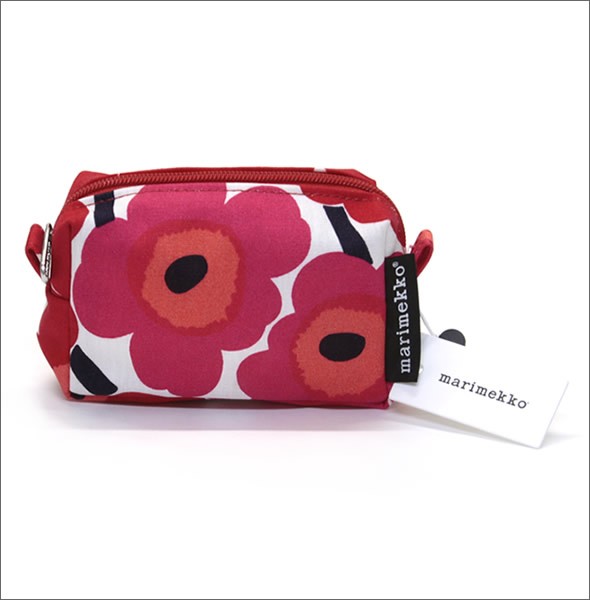 マリメッコ MINI-UNIKKO ITU cosmetic bags ミニウニッコ柄 コットンキャンバス コスメポーチ 小物入れ 038338 001 white/red