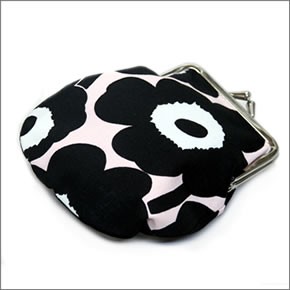 マリメッコ PIENI KUKKARO MINI UNIKKO 020310 291 powder/black/off-white ミニウニッコ柄 がま口 コットンパース ミニ・ポーチ 小物入れ