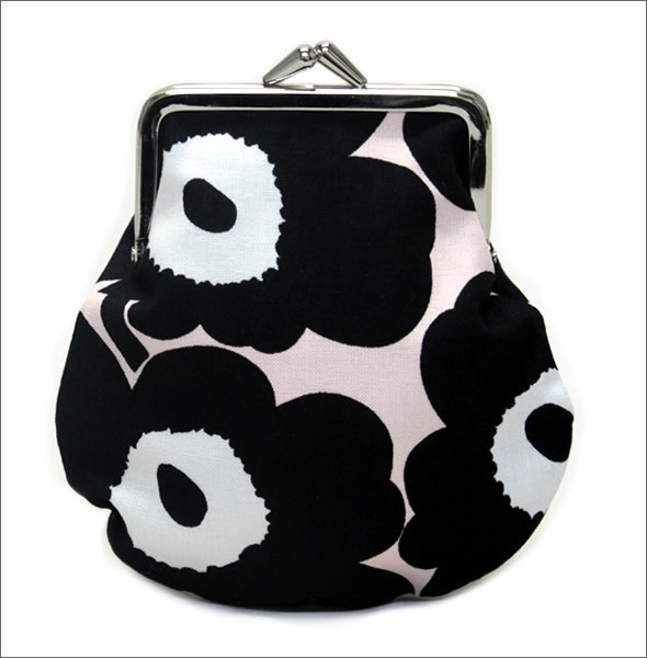 マリメッコ PIENI KUKKARO MINI UNIKKO 020310 291 powder/black/off-white ミニウニッコ柄 がま口 コットンパース ミニ・ポーチ 小物入れ