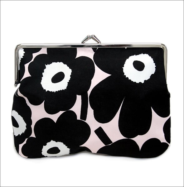 マリメッコ PUOLIKAS KUKKARO MINI UNIKKO 037773 291 powder/black/off-white ミニウニッコ柄 がま口 コットンパース マルチポーチ 小物入れ