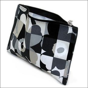 マリメッコ MINI RUUTU-UNIKKO KEIJULI 042751 990 black/grey ミニウニッコ柄×チェック コットンキャンバス スクエア型 ポーチ 小物入れ