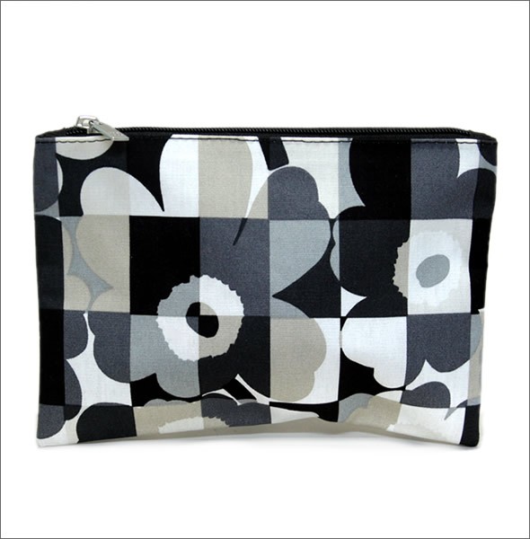 マリメッコ MINI RUUTU-UNIKKO KEIJULI 042751 990 black/grey ミニウニッコ柄×チェック コットンキャンバス スクエア型 ポーチ 小物入れ